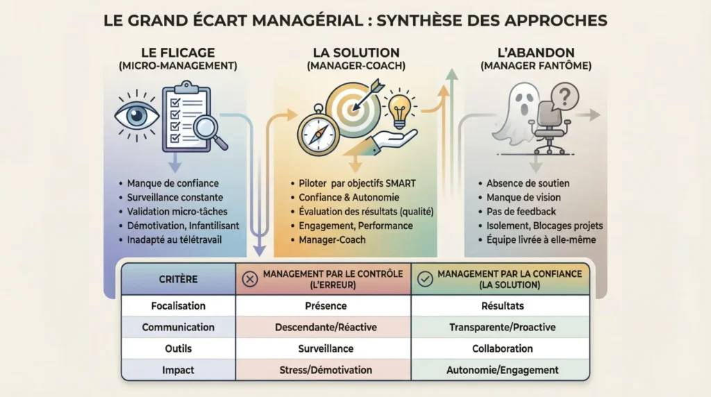 Schéma illustrant la différence entre le management par le contrôle et le management par la confiance