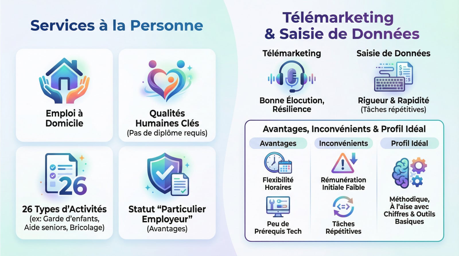 Opportunités de travail à domicile dans les secteurs non numériques comme l'administratif et le service