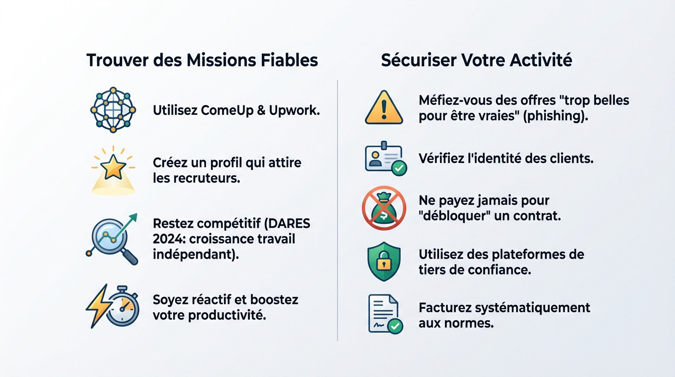 Femme travaillant sur ordinateur portable sécurisant ses missions freelance sur une plateforme en ligne