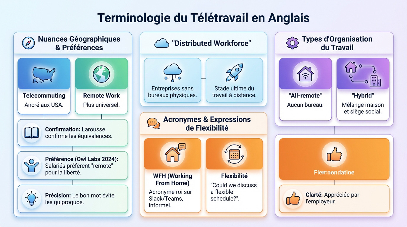 Vocabulaire et terminologie du télétravail en anglais : remote work, WFH et telecommuting