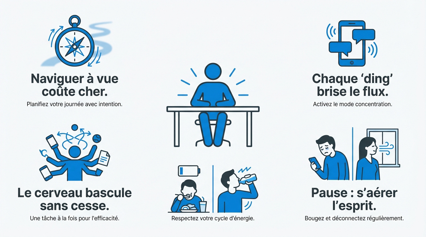 Femme d'origine ethnique diverse travaillant avec concentration dans un bureau lumineux