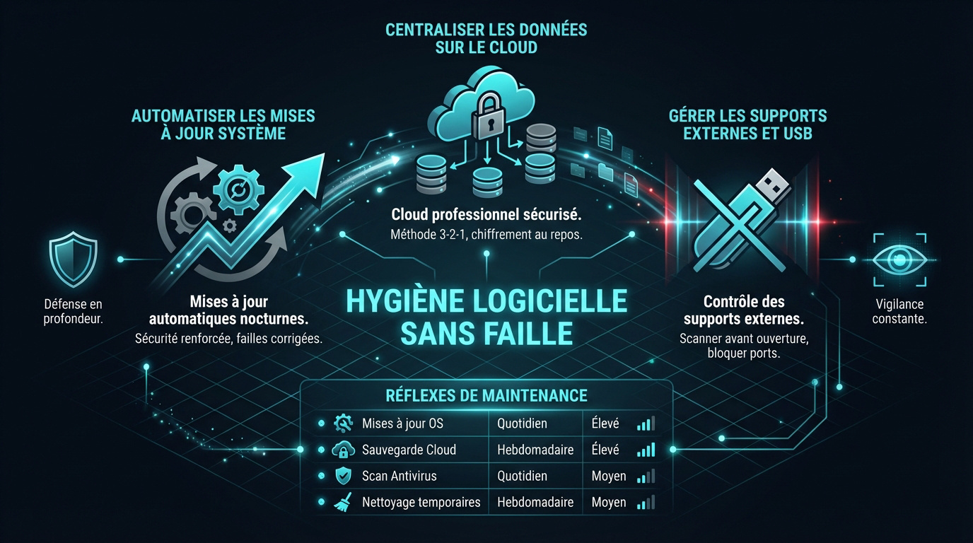 Femme d'origine ethnique diverse travaillant sereinement sur son ordinateur portable sécurisé en télétravail