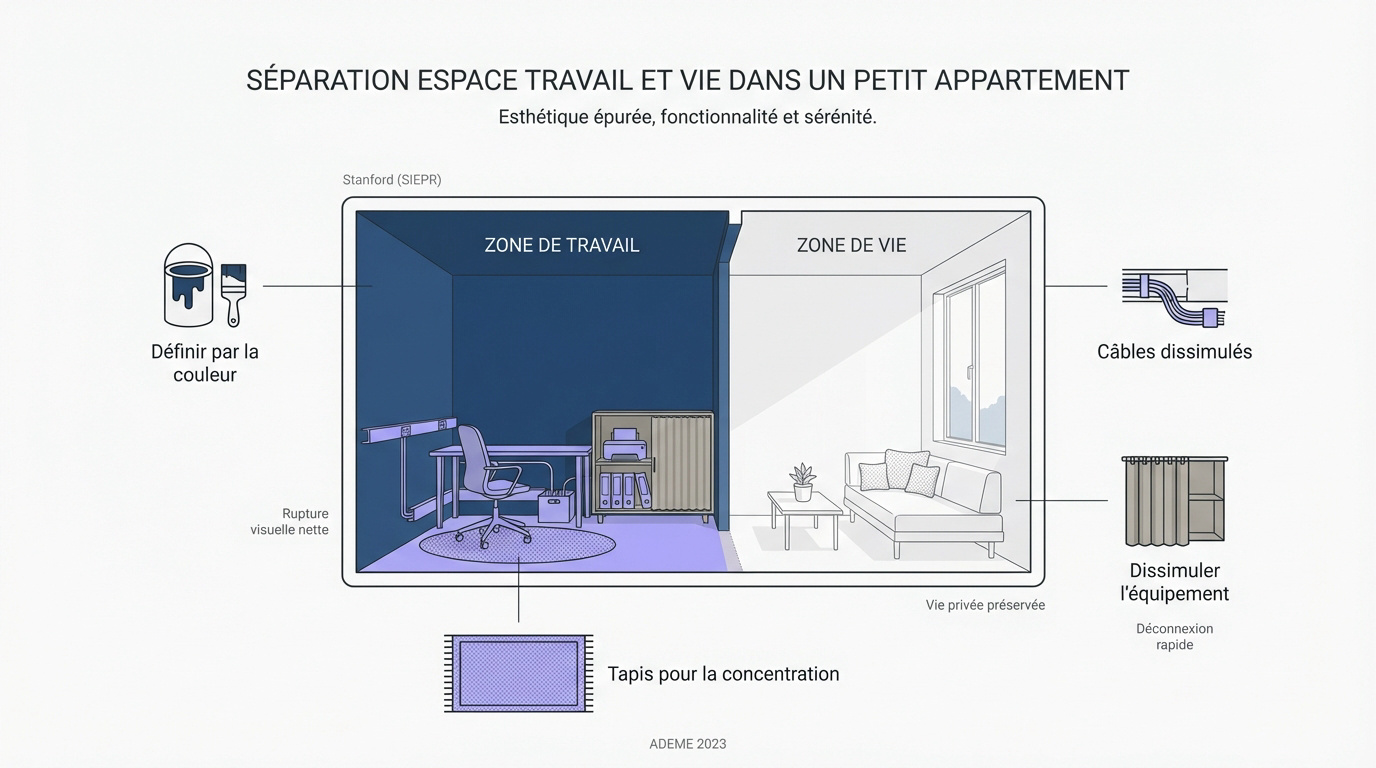 S&eacute;paration visuelle entre l'espace de travail et le salon