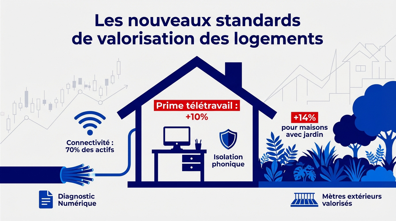 Femme travaillant dans un salon lumineux avec un espace bureau dédié