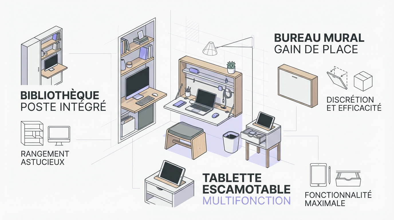 Am&eacute;nagement d'un bureau compact et escamotable dans un petit appartement