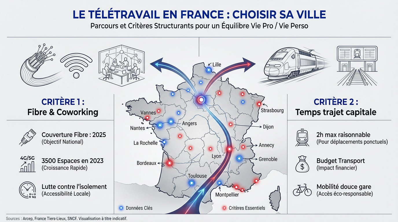 Femme d'origine ethnique diverse en télétravail dans une ville française