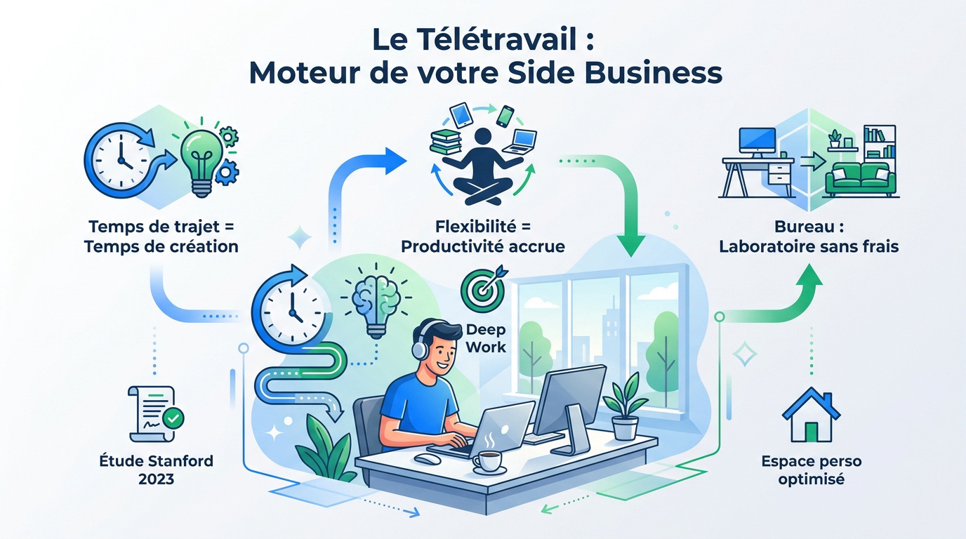 Femme d'origine ethnique diverse travaillant sereinement sur son side business depuis son domicile